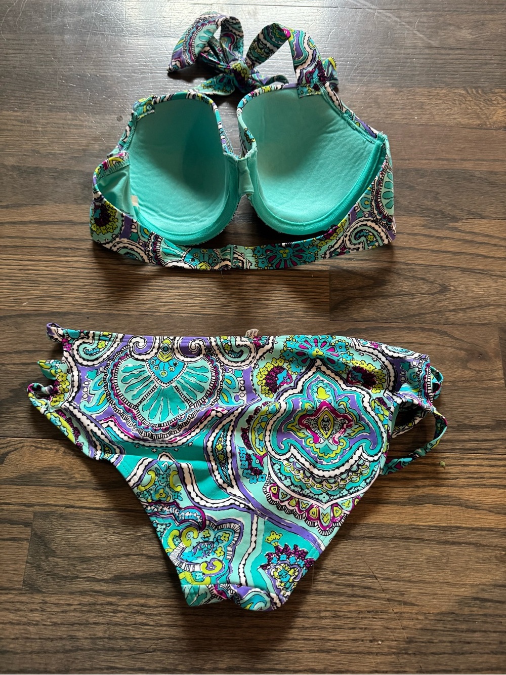 Aerie Turquoise Paisley Two-Piece Bikini Set 34D top small bottoms - Picture 2 of 6